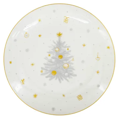 Obrázek produktu pro Vánoční mělký talíř Stříbrná Koleda, ø 27 cm, stříbrná/zlatá