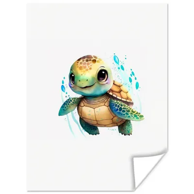 Produktbild von MuchoWow® Poster Schildkröte - Wasserfarben - Tiere - Mädchen - Jungen 30x40 cm - Wandplakat - Poster Kinderzimmer