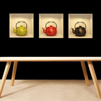 Image de Autocollant à effet 3D, motif théière, 40 x 120 cm