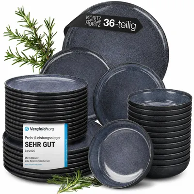 Produktbild von Moritz & Moritz VIDA 36-tlg Tafel Service Blau Geschirr Set, KI-generiertes Bild
