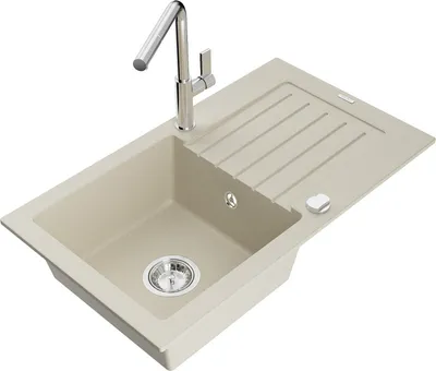 Produktbild von Mexen Pablo 1 Becken-Granitspüle mit Abtropffläche und Mischbatterie Flora, Beige - 6510-69-670401-00