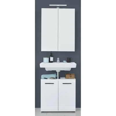 Produktbild von Waschplatz Kombination 60 cm breit LISBOA-19 in Weiß Hochglanz, B/H/T: ca. 60/182/31 cm