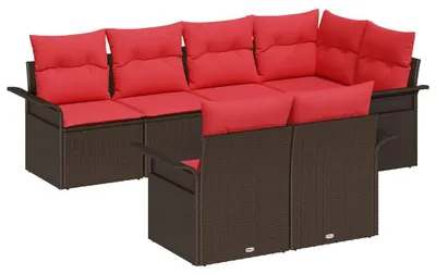 Image de Ensemble de canapés de jardin vidaXL avec coussins, 7 pièces, brun, en polyrotin