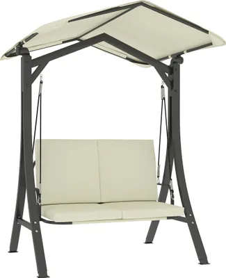Produktbild von Outsunny Hollywoodschaukel mit verstellbarem Sonnendach, Schutzhülle 2-Sitzer Gartenschaukel belastbar bis 220kg, UV 30+ Schaukelbank, Cremeweiß