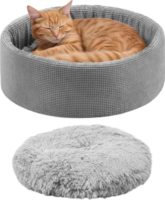 Produktbild von Navaris Katzenbett mit extra Kissen - Hunde und Katzenkissen - Hundebett Katzenbett flauschig - Katzenkorb waschbar - Katzen Bett auch für kleine