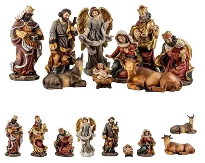 9 handbemalte Harzfiguren, 16 cm, mehrfarbig