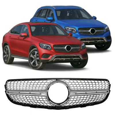 Produktbild von Kühlergrill DIAMOND MIT KAMERA, SILBER, für MERCEDES GLC X253/C253 COUPE 2015-2019, Frontgrill, Auto-Frontgrill, Frontstoßstangenhaubengitter, Grille