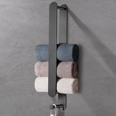 Produktbild von Unyqoos® Handtuchhalter ohne Bohren – Handtuchstange aus Edelstahl 304, 42,5 cm, schwarz, mit Haken, rostfrei und platzsparend für Bad & Küche