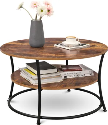 Zdjęcie produktu dla holz4home® Stolik kawowy Lillie I Okrągły stolik do salonu Ø80 cm I Stolik pomocniczy I Styl industrialny, brązowy I Stolik w stylu vintage, stolik do herbaty, stolik do kanapy I Stolik