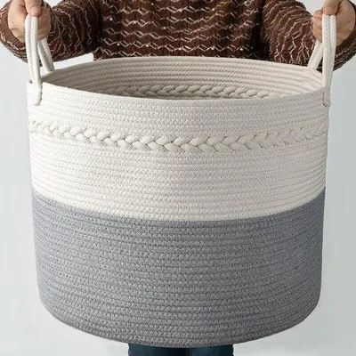 Image de Grand panier à linge gris 56 x 56 x 36 cm pour chambre d'enfant