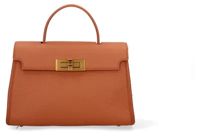 Produktbild von Damenhandtasche, echtes Leder, mit Goldfarbenen Details, Drehgriff, Italy