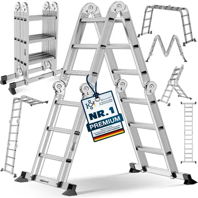 Produktbild von MASKO® Leiter Aluminium 6in1 Mehrzweckleiter Anlegeleiter Steh- & Treppenleiter