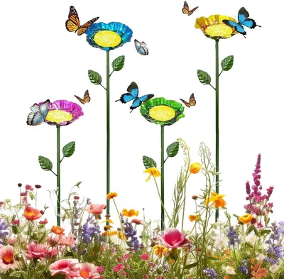 Produktbild von 4 Stück Bienentränken in Blumenform für den Garten, stehende Vogeltränken, Bienengießstationen, Metall-Bienenbecher, Vogelbad für den Garten, winterfeste Insektentränken, Gartendekoration