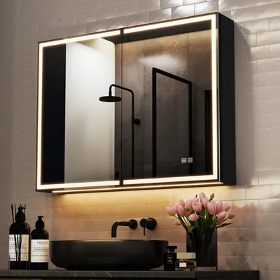 LED-Spiegelschrank 60x80 cm, matt schwarz, dimmbar, IP44