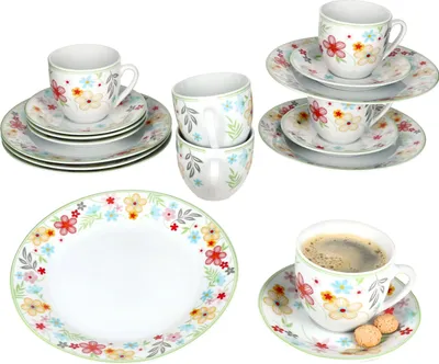 Zdjęcie produktu dla 18-częściowy serwis kawowy Variant Blümchen porcelana 6 os. filiżanki spodki talerze