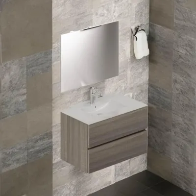 Immagine prodotto di Mobile bagno sospeso olmo 2 cassetti con lavabo e specchio COMP80OL 81x46x54h