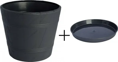 Produktbild von Blumentopf Blumenkübel Elba mit Untersetzer Kunststoff (Ø42 cm , H=35,5 cm (7), Anthrazit)
