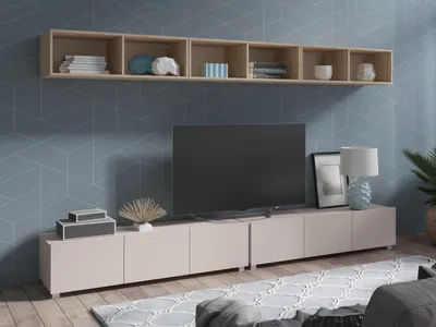 Produktbild von Wohnwand CALABRINI-33 Wohnzimmer-Set Hängewohnwand Schrankwand Schrank TV-Schrank Moderne Anbauwand (Kaschmir / Artisan Eiche)