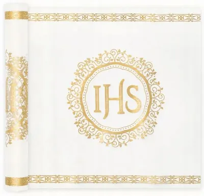 Produktbild von Organza-Tischläufer zur Kommunion, Gold, IHS, Erstkommunion, 30 cm, 5 m