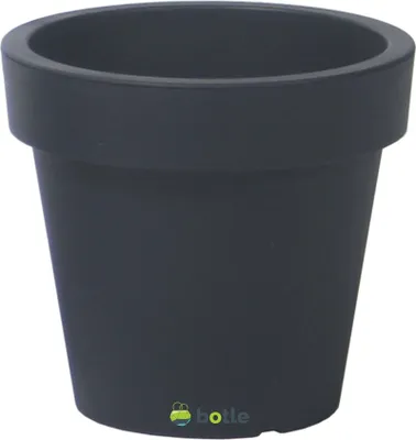 A dark gray planter pot is shown against a white background.