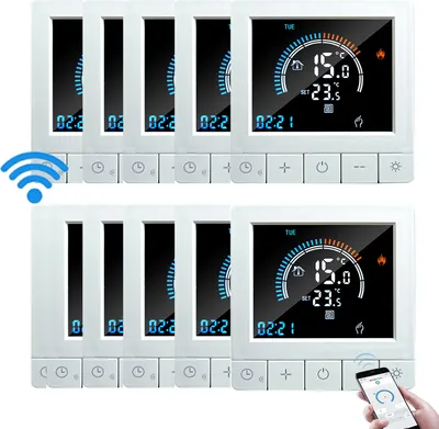 Produktbild von 10X Programmierbarer digitaler Thermostat mit Kindersicherung, LCD Raumthermostat NTC-Sensor, 3A Wasserheizung, warmer Boden, Unterputz Fußbodenheizung, Wandthermostat Innenthermometer, Weiß