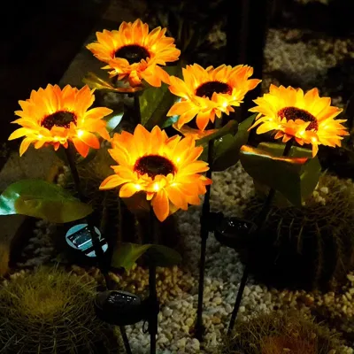 4 Solar-Sonnenblumenlampen, IP65, LED-Warmlicht, Außendekoration
