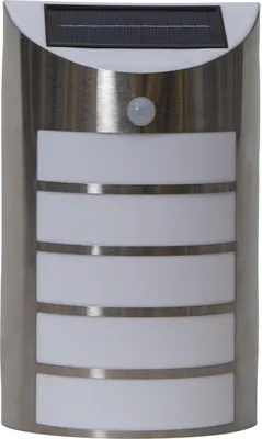 Produktbild von Star Trading 481-74 LED-Solar-Wandleuchte "Wally" Edelstahl, silber, ca. 26,5x16 cm, warmwhite LED, Solarpanel, mit Bewegungsmelder, 8LM/50LM, incl. Akku, outdoor, Vierfarb-Karton