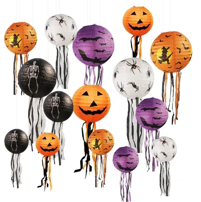 Halloween-Papierlaternen, 15 Stück, 20-30 cm, Motive