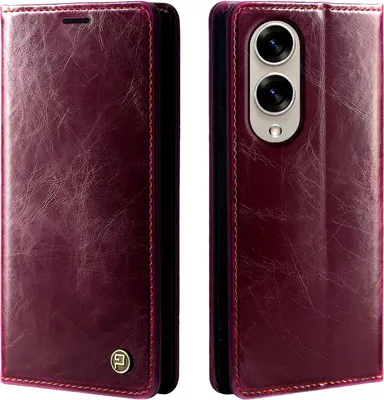 Produktbild von Handyhülle für Samsung Galaxy S25 Edge Kunstleder Flip Vintage Cover Hülle RFID Schutz Case Kartenfach Farbe: Weinrot