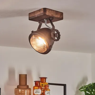 Produktbild von Biati »Biati« Zimmerlampe in Metall und Holz in Braun mit Glasschirm