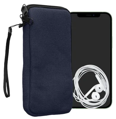 Produktbild von kwmobile Handy Tasche kompatibel mit Smartphones XXL - 7" Hülle - Canvas Handyhülle mit Mikrofaser Inlay in Dunkelblau - Handytasche mit 17,7 x 8,5 cm