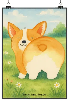 Produktbild von Mr. & Mrs. Panda Bild Corgi Po Design DIN A1 - Weiß - Geschenk, Spruch, Deko, Wandbild, wanddeko, Hund, Sprüche, drucke, kunstdruck poster, Corgie, Motivation, Niedlich
