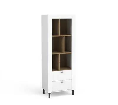 Produktbild von Regal MORANO mit 2 Schubladen, Modernes Standregal mit offenen Fächern, Bücherregal für Wohnzimmer, Arbeitszimmer und Schlafzimmer, Weiß
