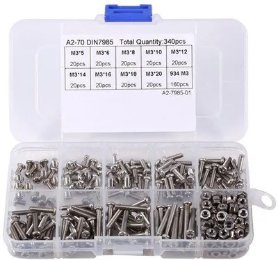 Image de Conteneur réutilisable contenant 340 vis, écrous et boulons en acier, le tout dans une boîte