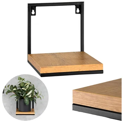 Produktbild von Wandregal Metall - Wand-Blumenhalter - 19x20x19 cm - Schwarz mit Holz-Optik - Wohnzimmerdeko