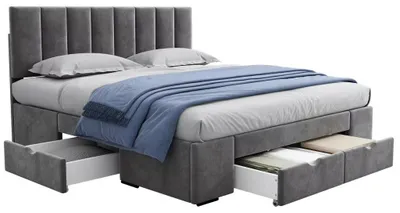 Productafbeelding van Bett - Bekleed met fluweel - 160 x 200 cm - Grijs - Gestoffeerd hoofdeinde - Lattenbodem - 4 lades