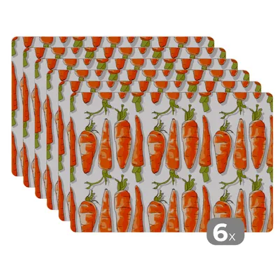 Obrázok produktu pre MuchoWow® Podložky Sada 6 podložiek Umývateľné podložky 30x45x0.3cm Mrkva - Zelenina - Vzory Podložka pod stôl Nekĺzavá a odolná voči teplu