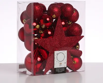 Christbaumkugel - Weihnachtsbaumkugel - bruchfest - glänzend, matt und glitzernd - rot - 33er Set