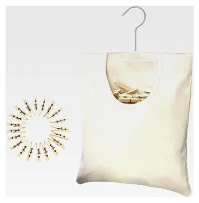 Produktbild von Wäscheklammertasche | Canvas Wäscheklammerbeutel mit Haken, robust und mit weiter Öffnung, Aufbewahrungstasche für Garten, Balkon, Terrasse und Haushalt