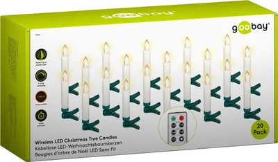 Immagine prodotto di Goobay 53942 20 candele per albero di Natale a LED senza fili con terminali e telecomando IR per il controllo del timer, delle modalità di illuminazione e del dimmer