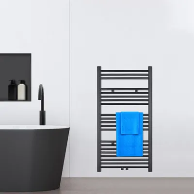 Produktbild von VILSTEIN Badheizkörper, Heizkörper Bad, Handtuchheizkörper Seitenanschluss & Mittelanschluss, Flachheizkörper, Bad Heizkörper Flach, Badheizkörper Handtuchhalter, Schwarz, 536W, 115x60 cm