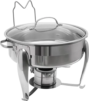 Produktbild von Chafing Dish Speisenwärmer - Rund Spiritusbeheizt - 6 l - Glasdeckel - Edelstahl - Für Buffet & Party