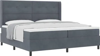 Imagen del producto de Cama con somier y cabecero, color gris oscuro, 200 x 200 cm, tapizada en terciopelo
