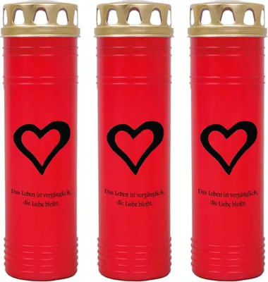Produktbild von Grabkerze Rot 3er Pack, Brenndauer: 170 Stunden ( je Kerze ), Motiv: Herz