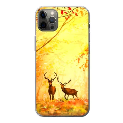 Produktbild von MuchoWow® Handyhülle Schutzhülle Hülle für iPhone 13 Pro Max Natur - Ölfarbe - Hirsche - Tiere - Herbst - Orange Silikon Softcase Handy Hülle - Mobiltelefon