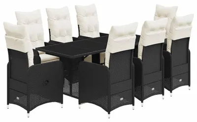 Obrázek produktu pro vidaXL 9dílná zahradní bistro souprava s polštáři z černého polyratanu