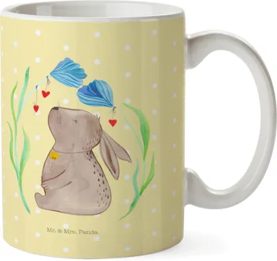 Produktbild von Mr. & Mrs. Panda Plastikbecher Hase Blume - Gelb Pastell - Geschenk, Geburt, Pott, Mehrwegbecher, Geburtstag, Kinderbecher, Träume, Kaninchen, Ostergeschenke, Kindertasse