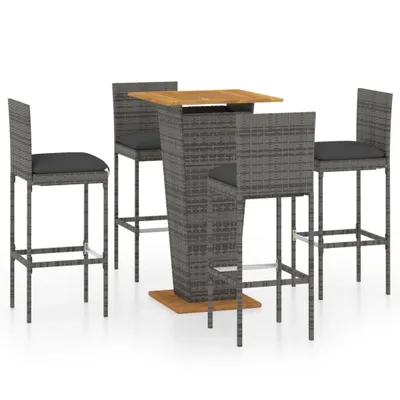 Produktbild von 5-tlg. Gartenbar-Set mit Kissen Poly Rattan Grau