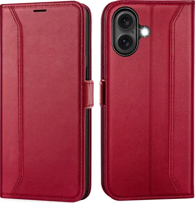 Produktbild von Handyhülle für iPhone 16 Hülle Flip Case klappbare Tasche Schutzhülle, Rot