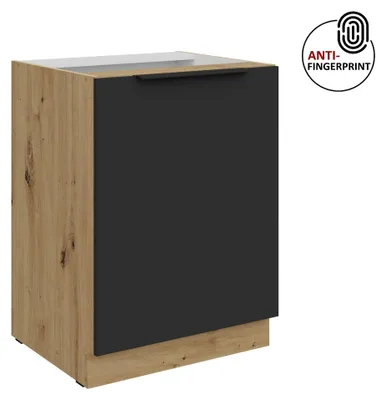 Produktbild von Küchen Unterschrank 60 cm Küche ARIA Schwarz ultra matt + Eiche Artisan matt, hochwertige Fronten mit Anti Fingerprint Beschichtung Küchenzeile Küchenblock